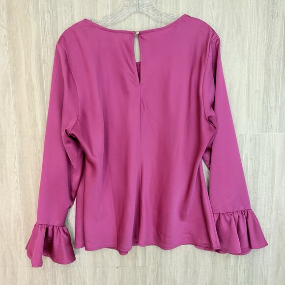 J. Crew Blouse Women XL Pink Long Ruffled Bell Sleeve Popover Satin Preppy - Picture 2 of 13